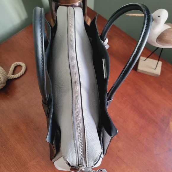 Michael Kors Mercer Large Colorblock Belted Satchel in Black White & Gray - Picture 11 of 15